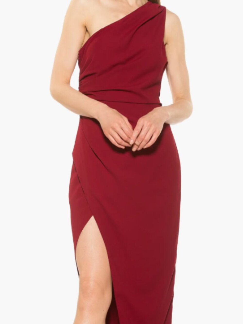 Alexa Admor Red One-Shoulder Formal Cocktail Dress with ruching on the bodice
